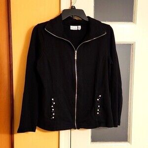 Kim Roger's Women's Black Zip-Up Jacket w/ Bejeweled Pockets Size PM